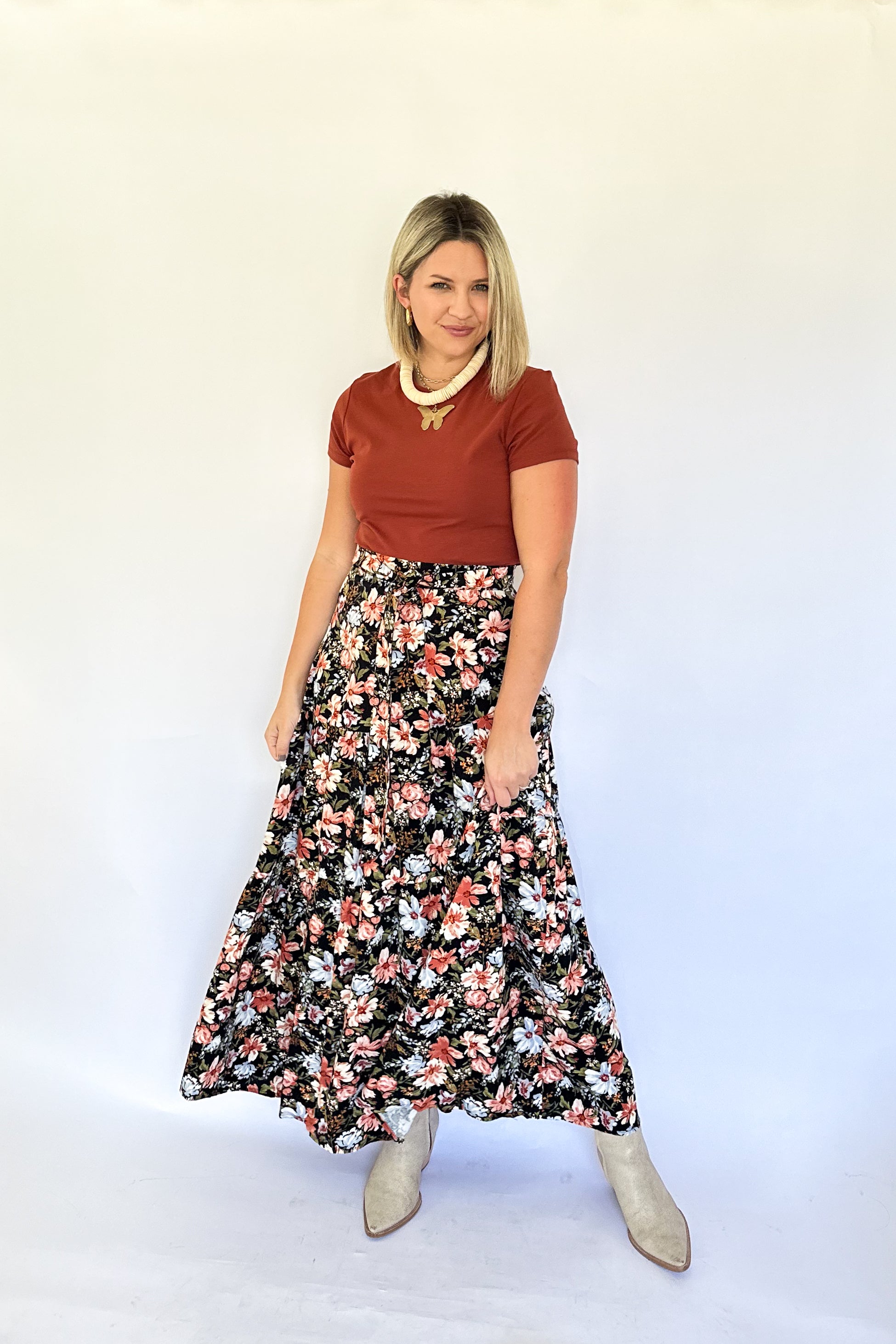 olivaceous floral maxi skirt