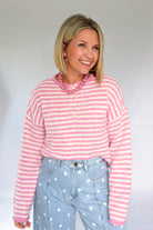 THINGS BETWEEN PINK AND WHITE STRIPE PULLOVER SWEATER