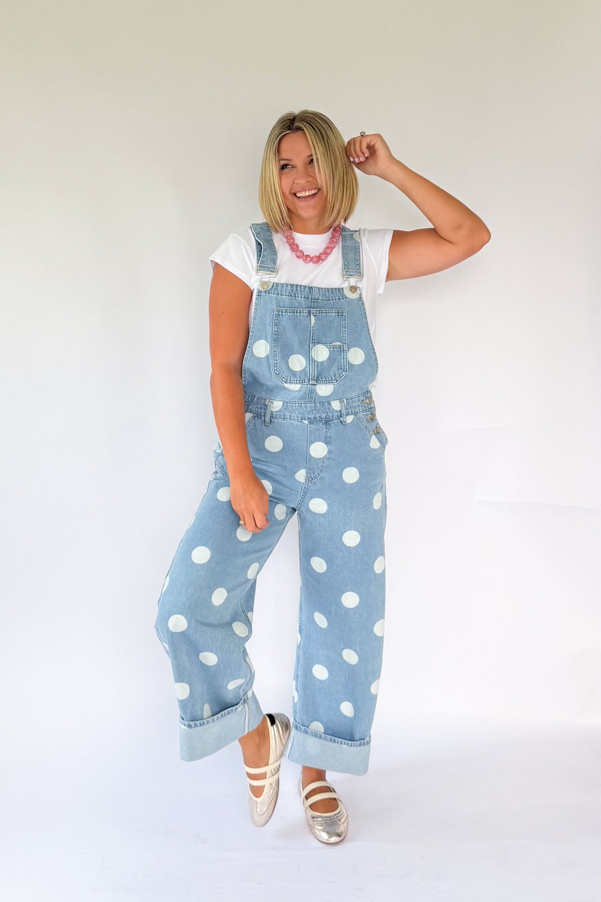 peach love California polka dot overall
