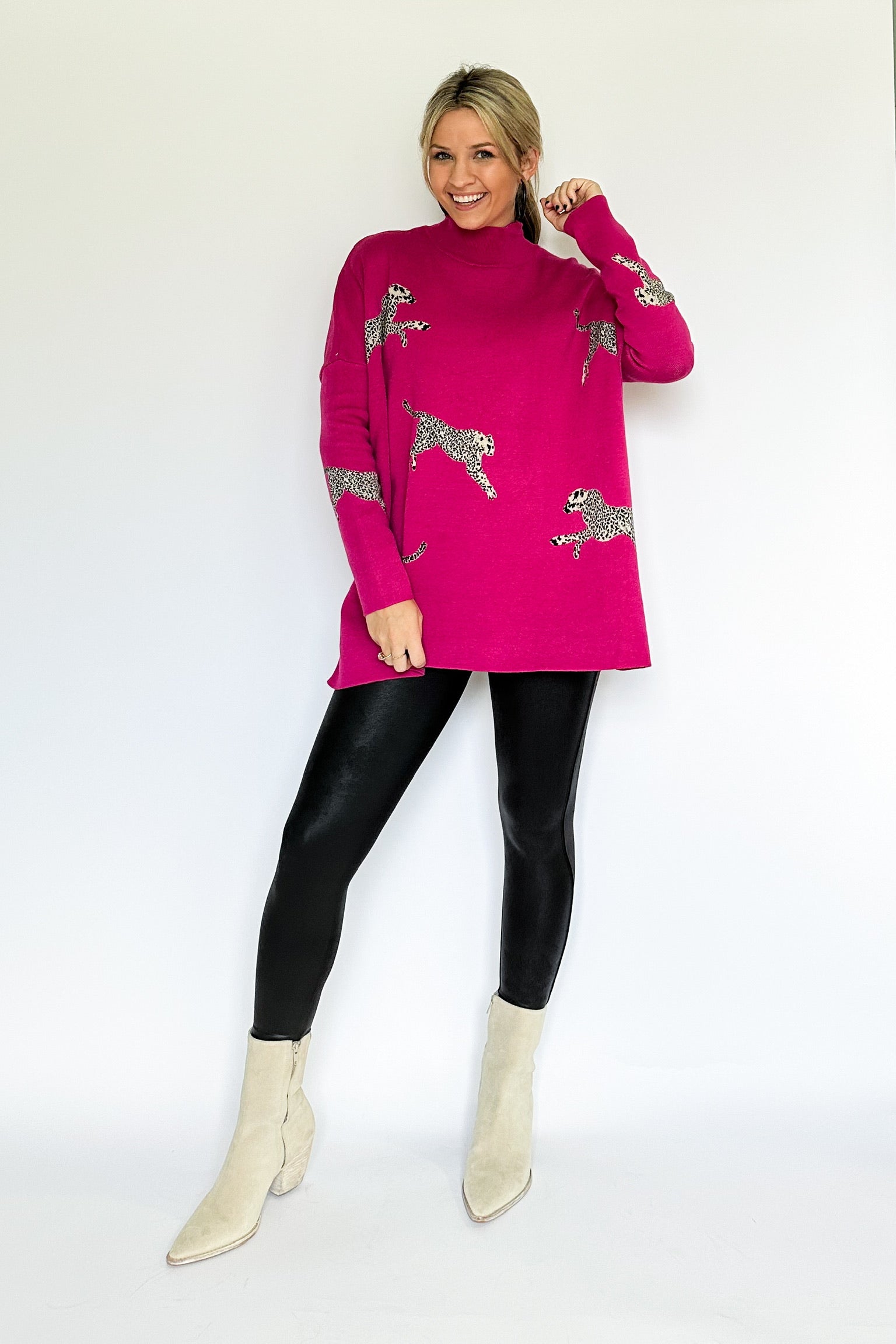 entro leopard hot pink sweater