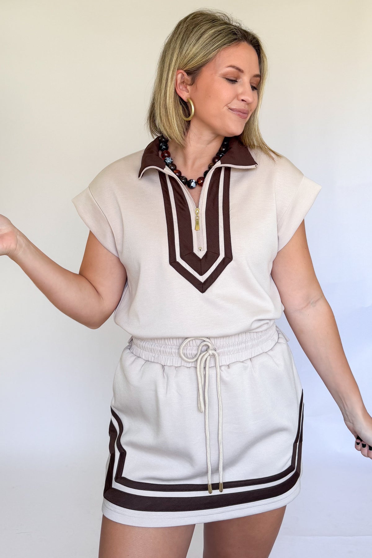ENTRO TAN & choc brown skort set