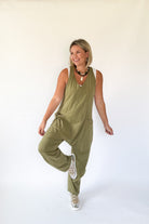 free people dupe olive jumpsuit
