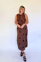 entro brown & black polka dot midi dress