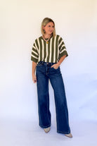 entro olive & ivory stripe sweater top