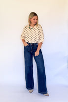 entro ivory sweater with brown polka dots 