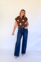 entro chocolate cardigan with white polka dots