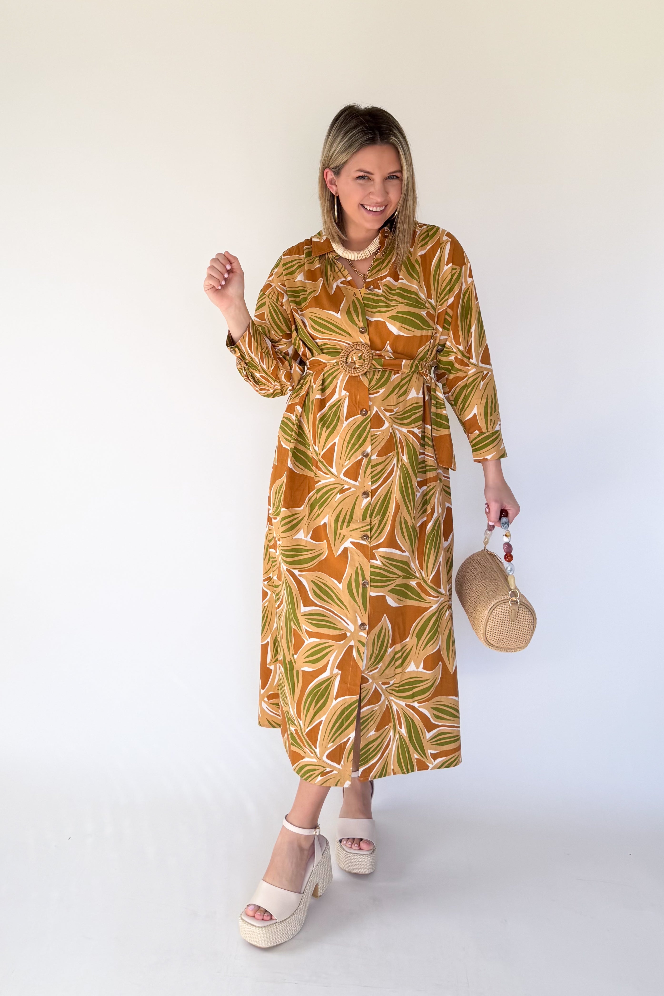 Desert Palm Shirt Dress Maxi By Karlie