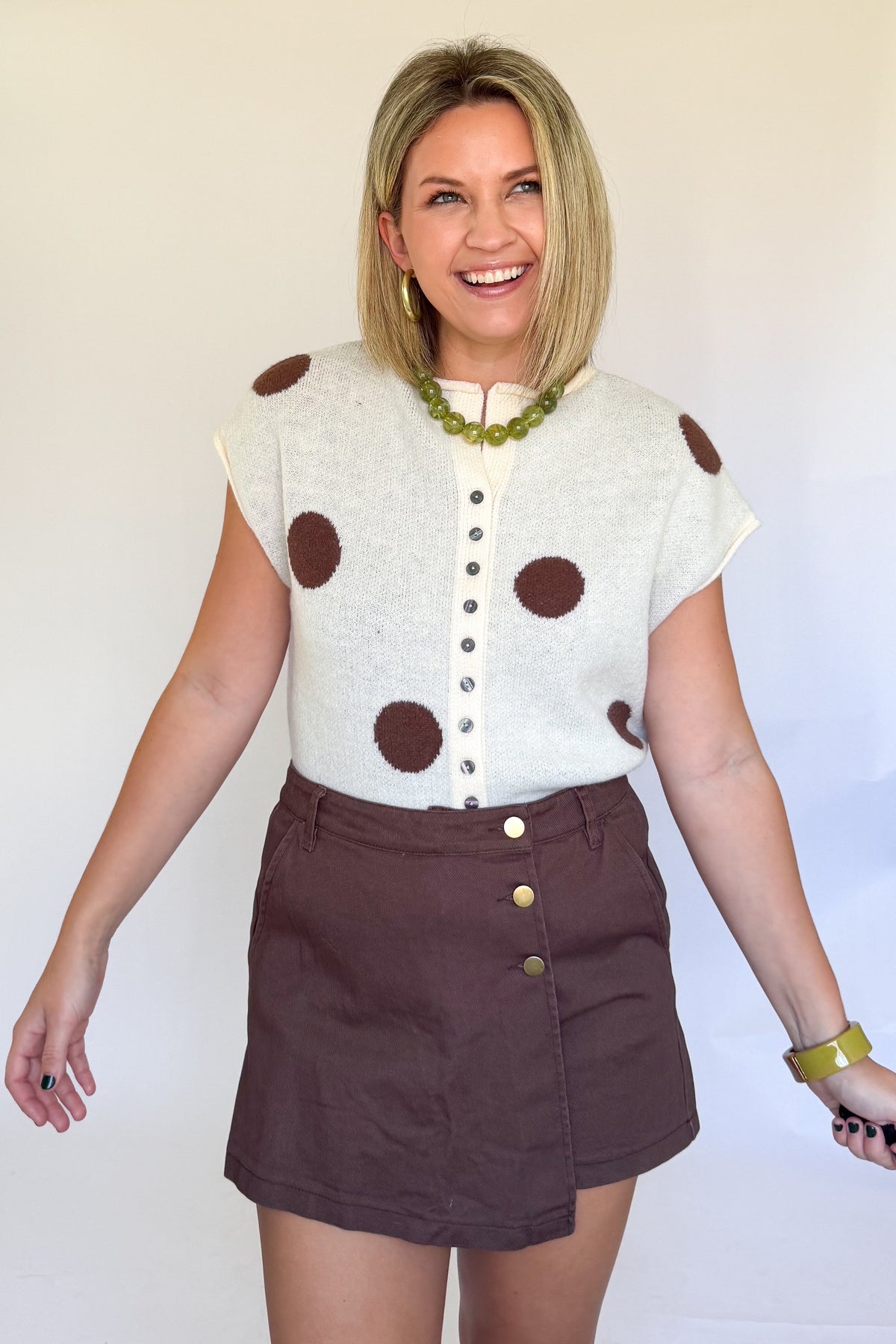 brown Denim Wrap Skort By Karlie