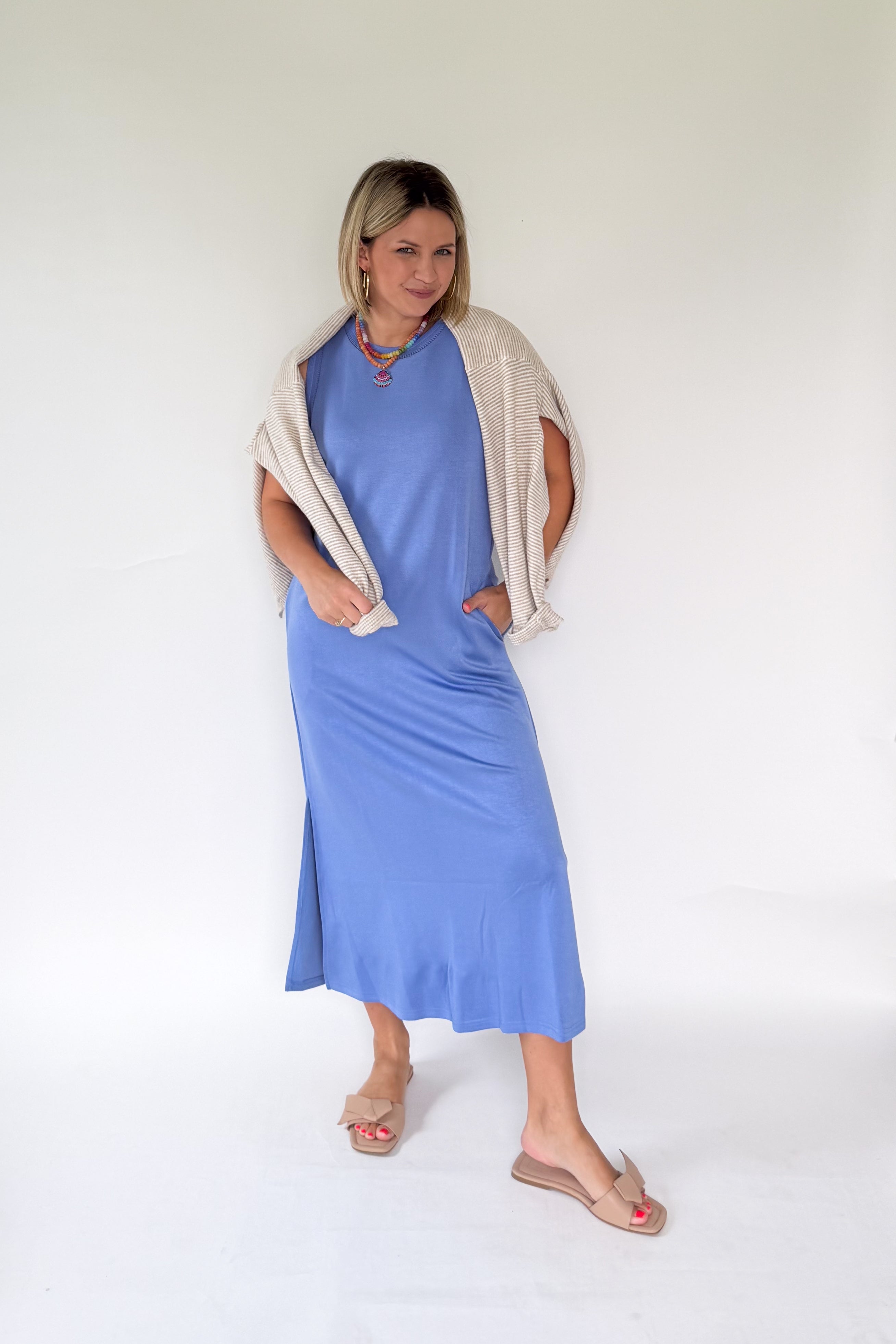 entro chambray scuba maxi dress