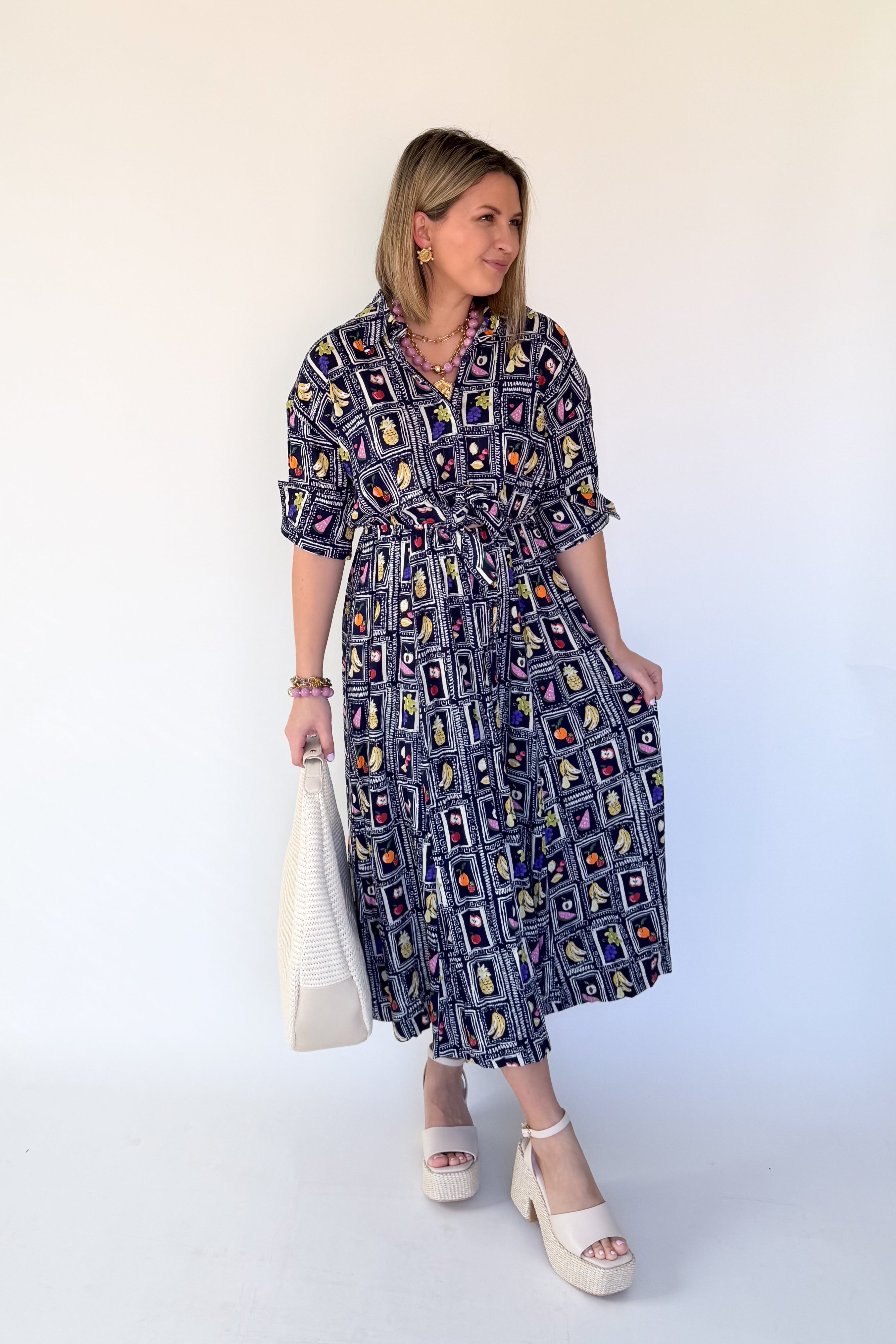 Italian Fruit Shirt Dress Maxi By Karlie