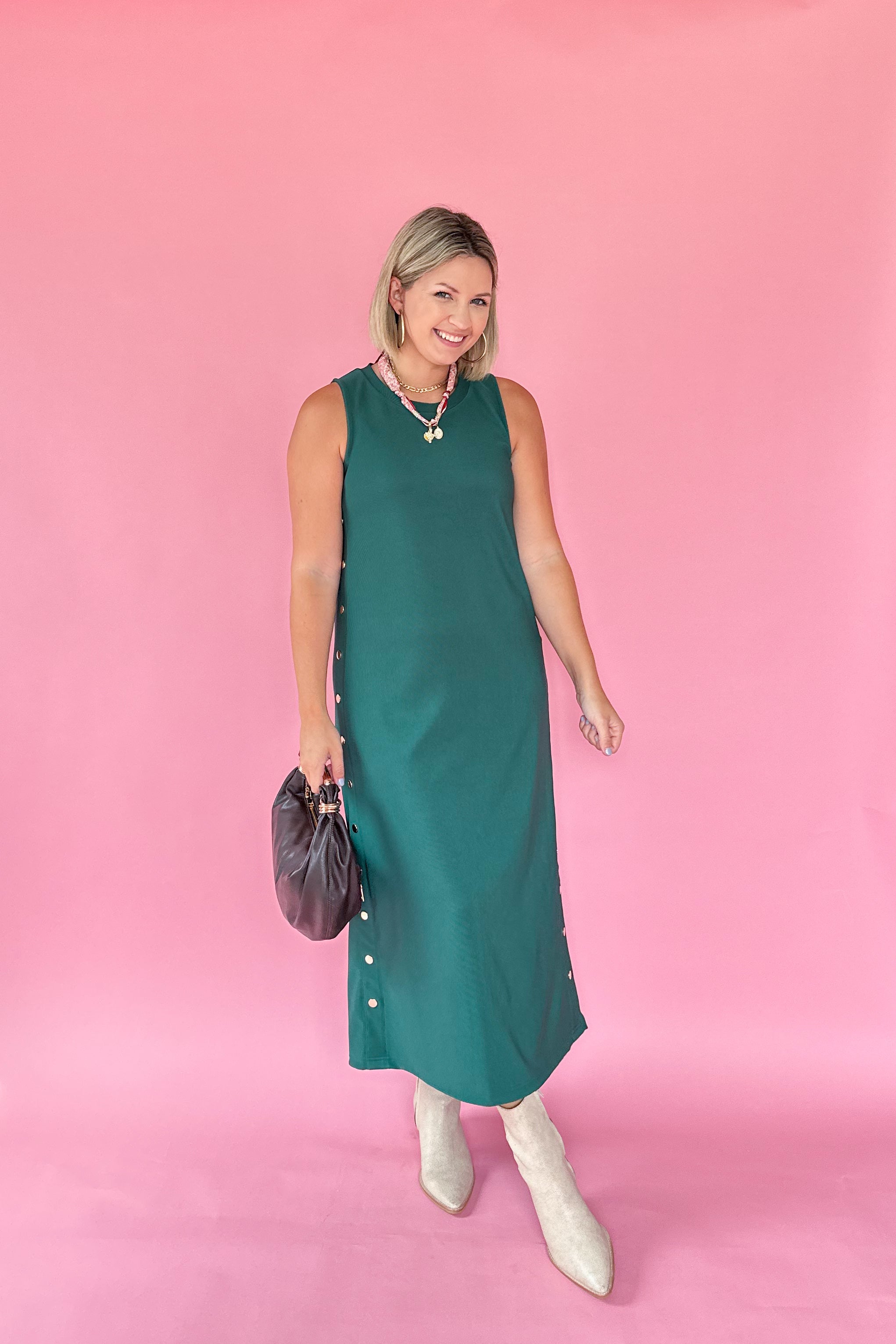 entro green maxi dress with gold detailing