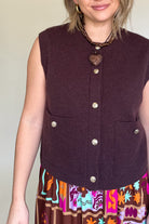 entro brown sweater cardigan with gold buttons