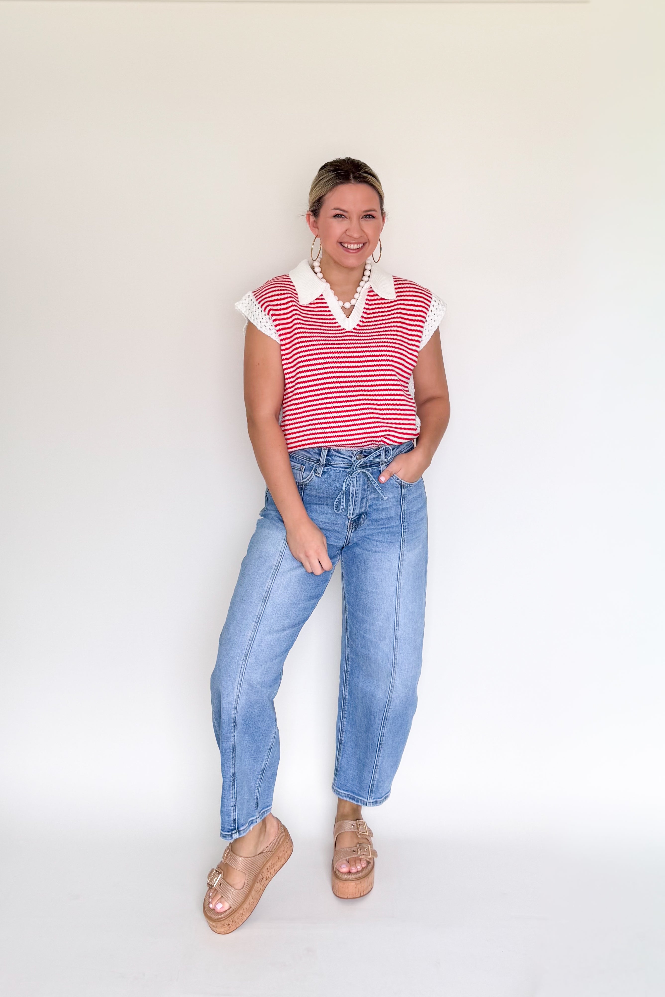 karlie red & white stripe sweater tank