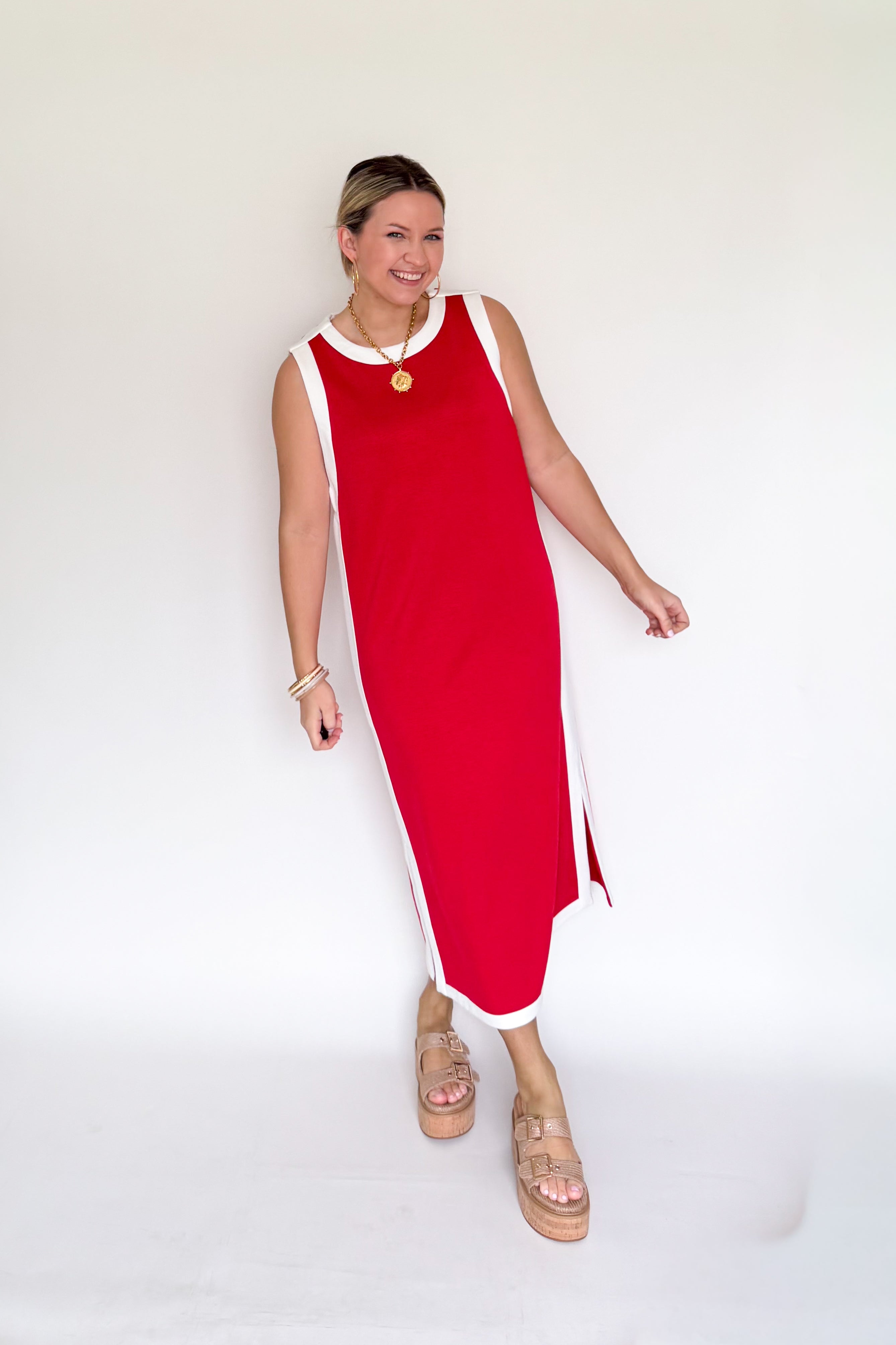entro red scuba maxi dress
