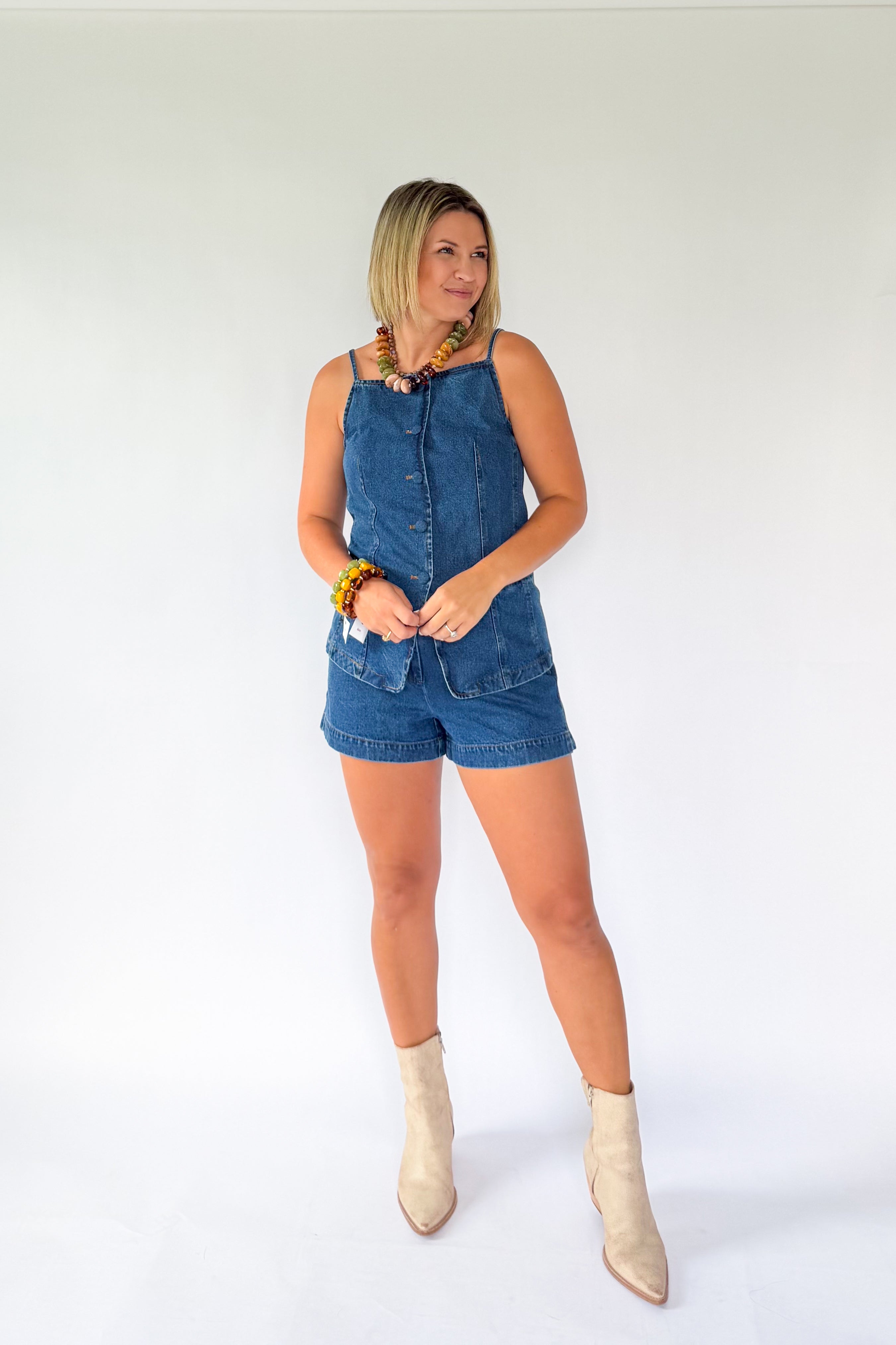 entro denim top and short set