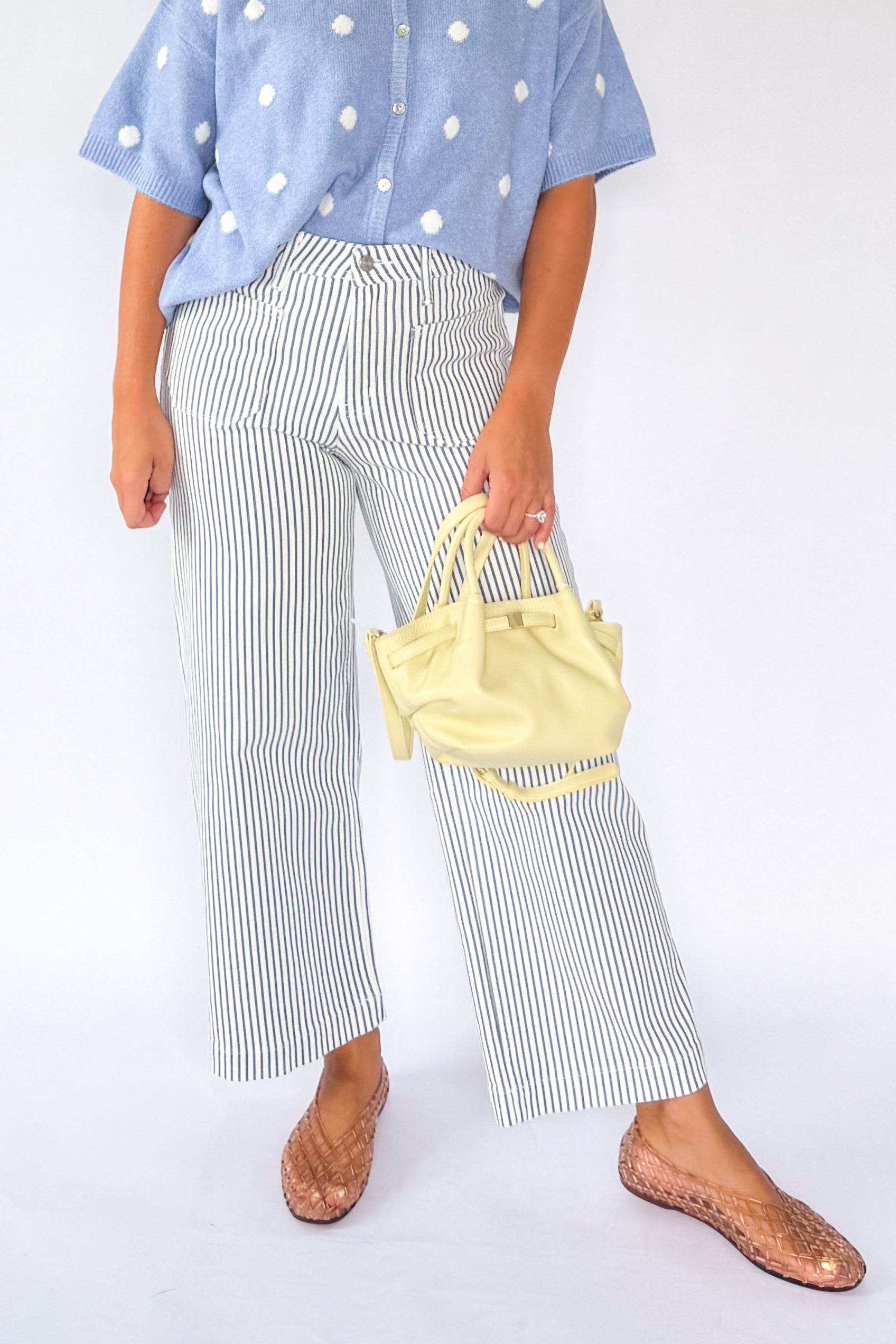 Stripe High Rise Patch Pocket Wide Leg Pant by Vervet
