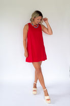 olivaceous red linen mini dress