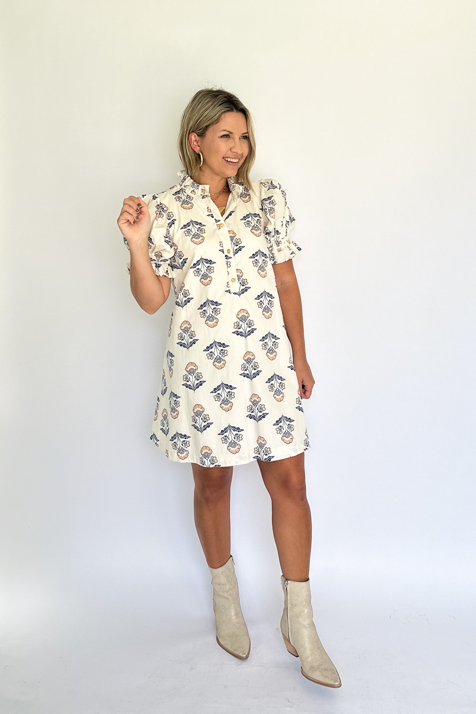 Vintage Floral Pleat Tie Back Dress By Karlie