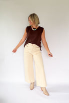 entro brown sweater top with gold buttons