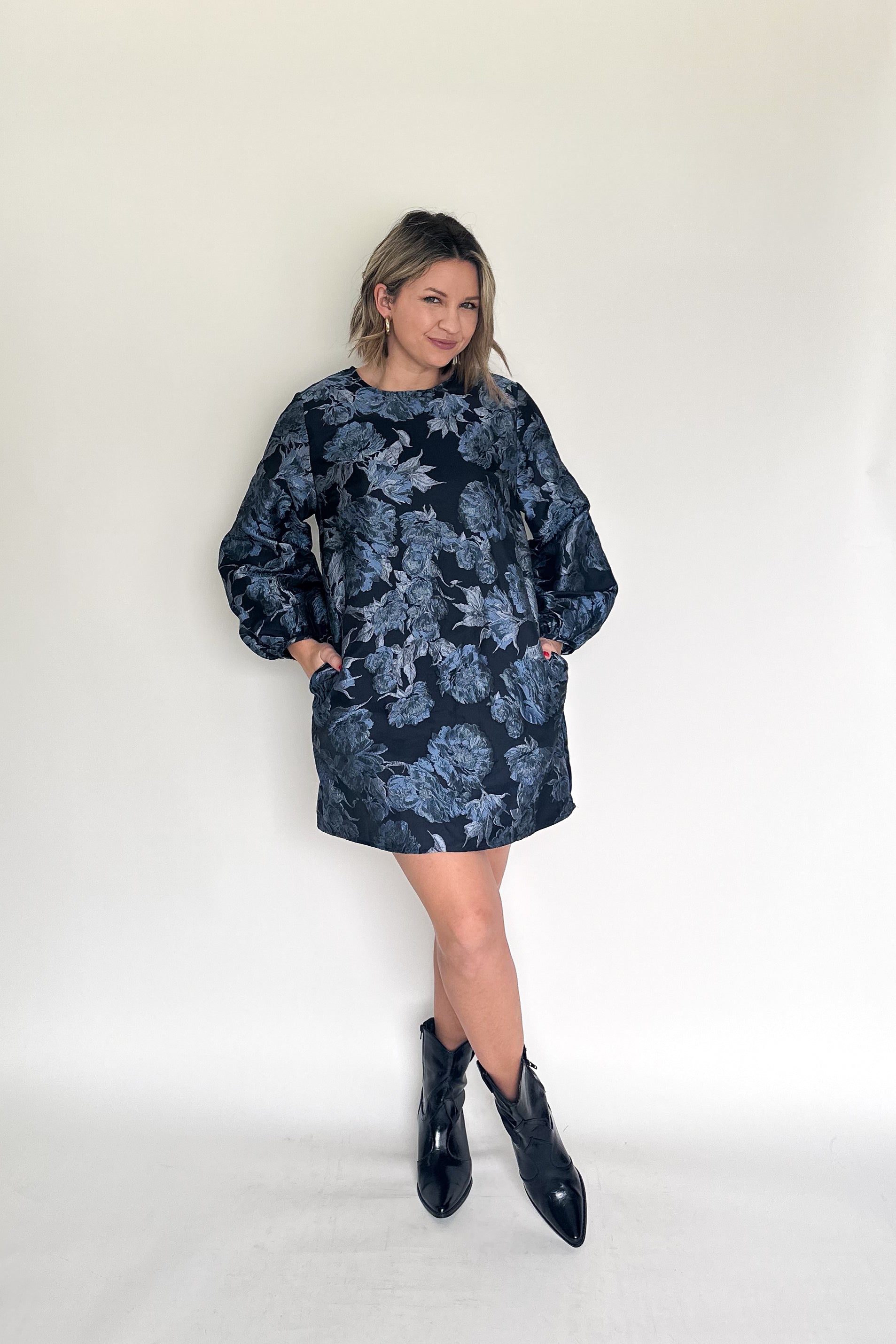 entro jacquard blue mini dress