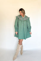 Floral Stripe Embroidered Peter Pan Dress By Karlie