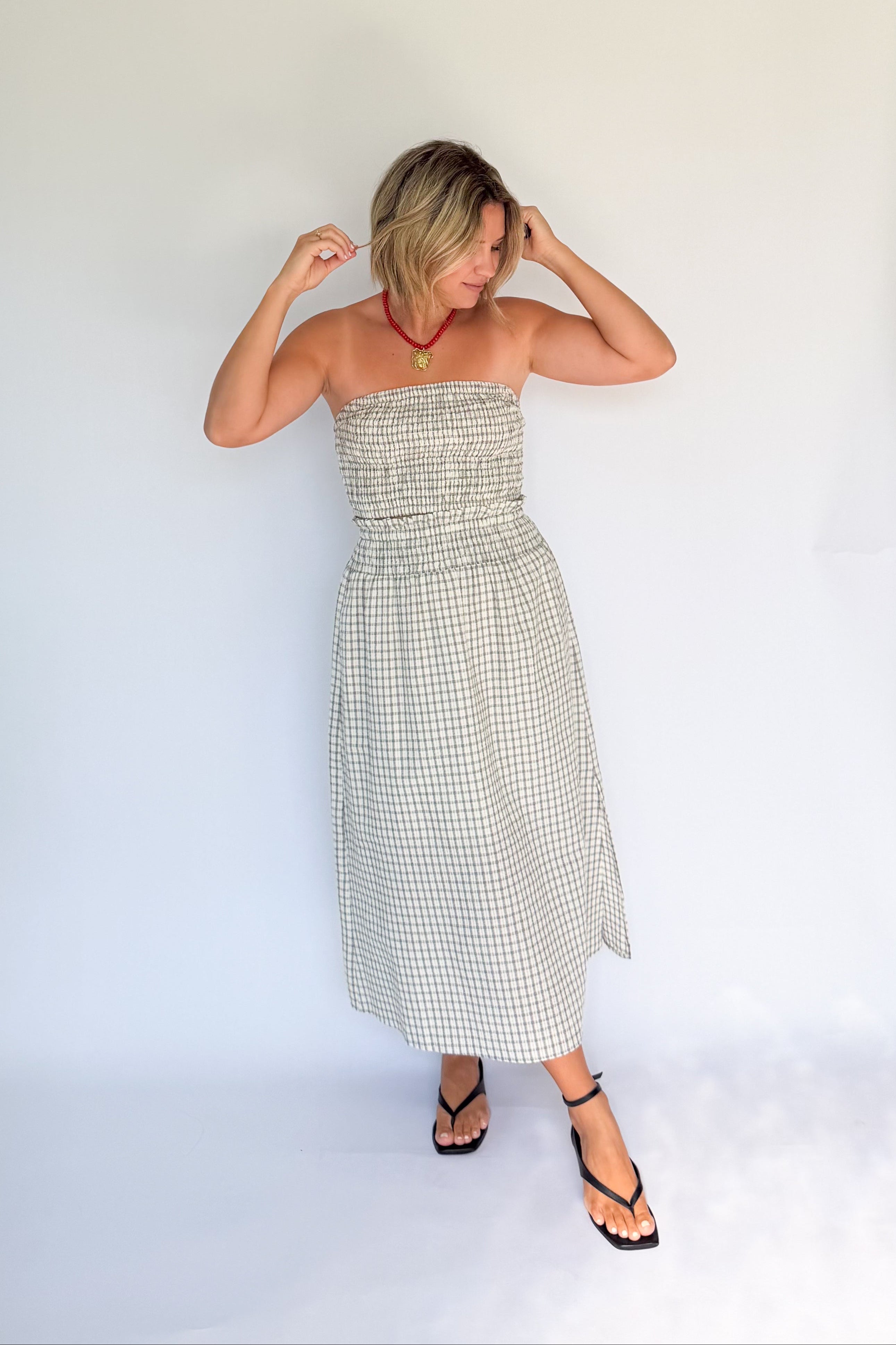 wishlist black & ivory checkered smocked set