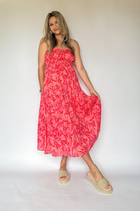 olivaceous midi red/pink dress