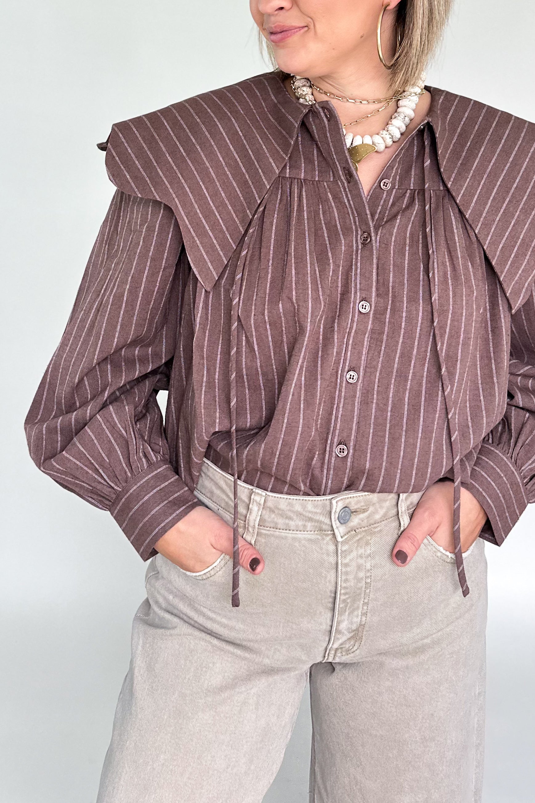 Stripe Peterpan Collar Top By Karlie