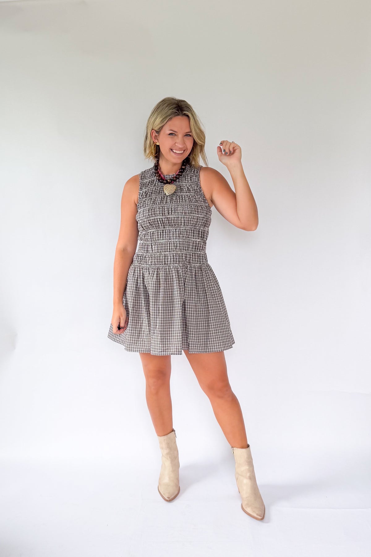 Check Smock Mini Dress By Karlie