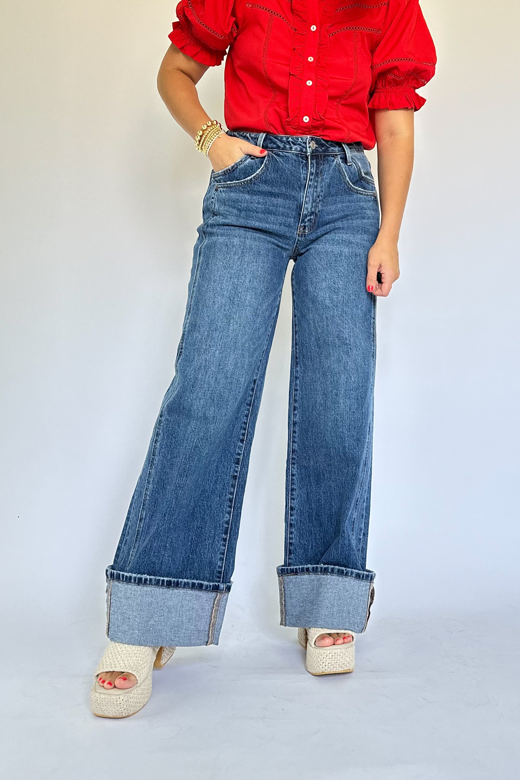 Kris High Rise Cuffed Baggy Wide By Vervet