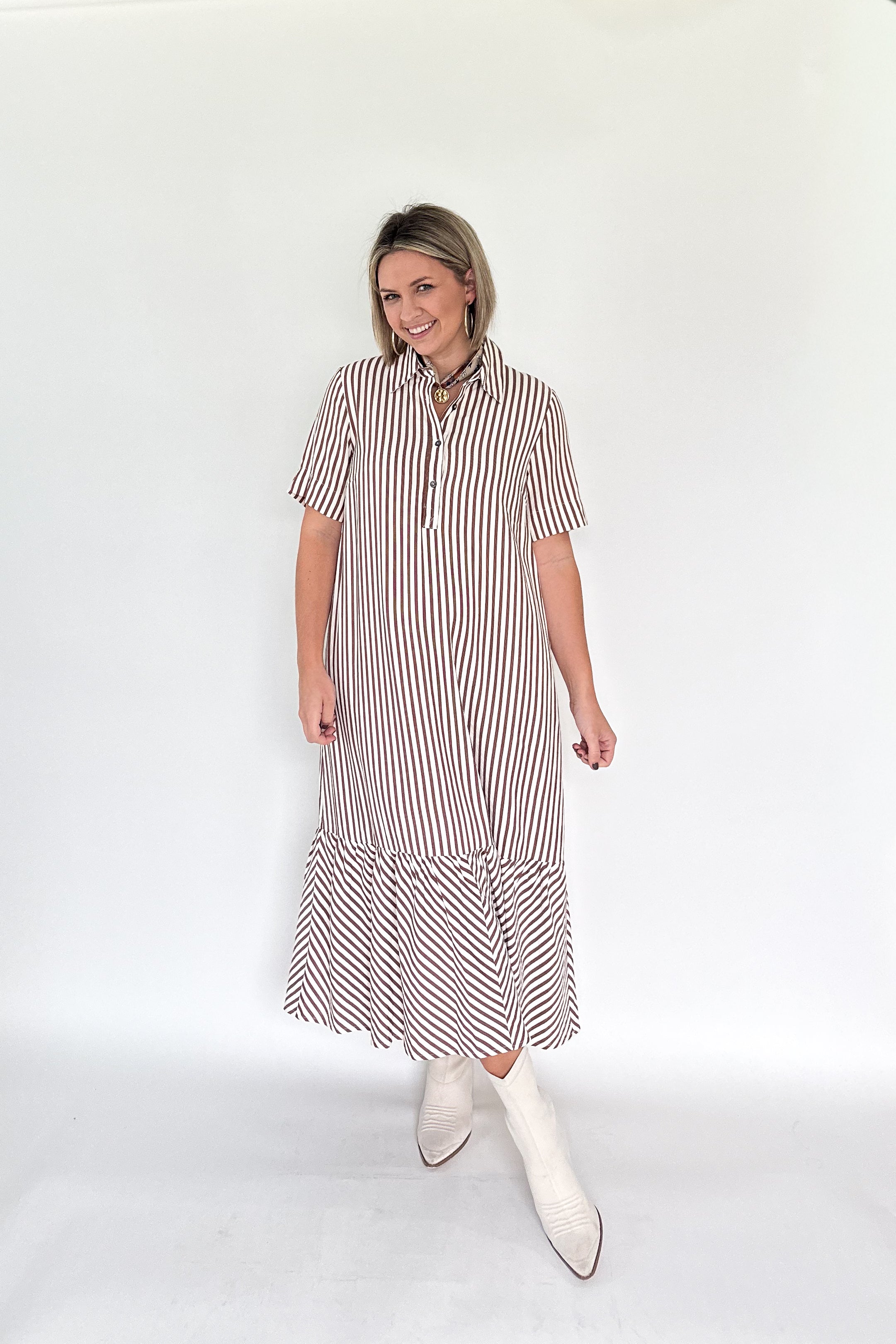 entro taupe & ivory stripe maxi