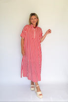 entro red & white maxi dress