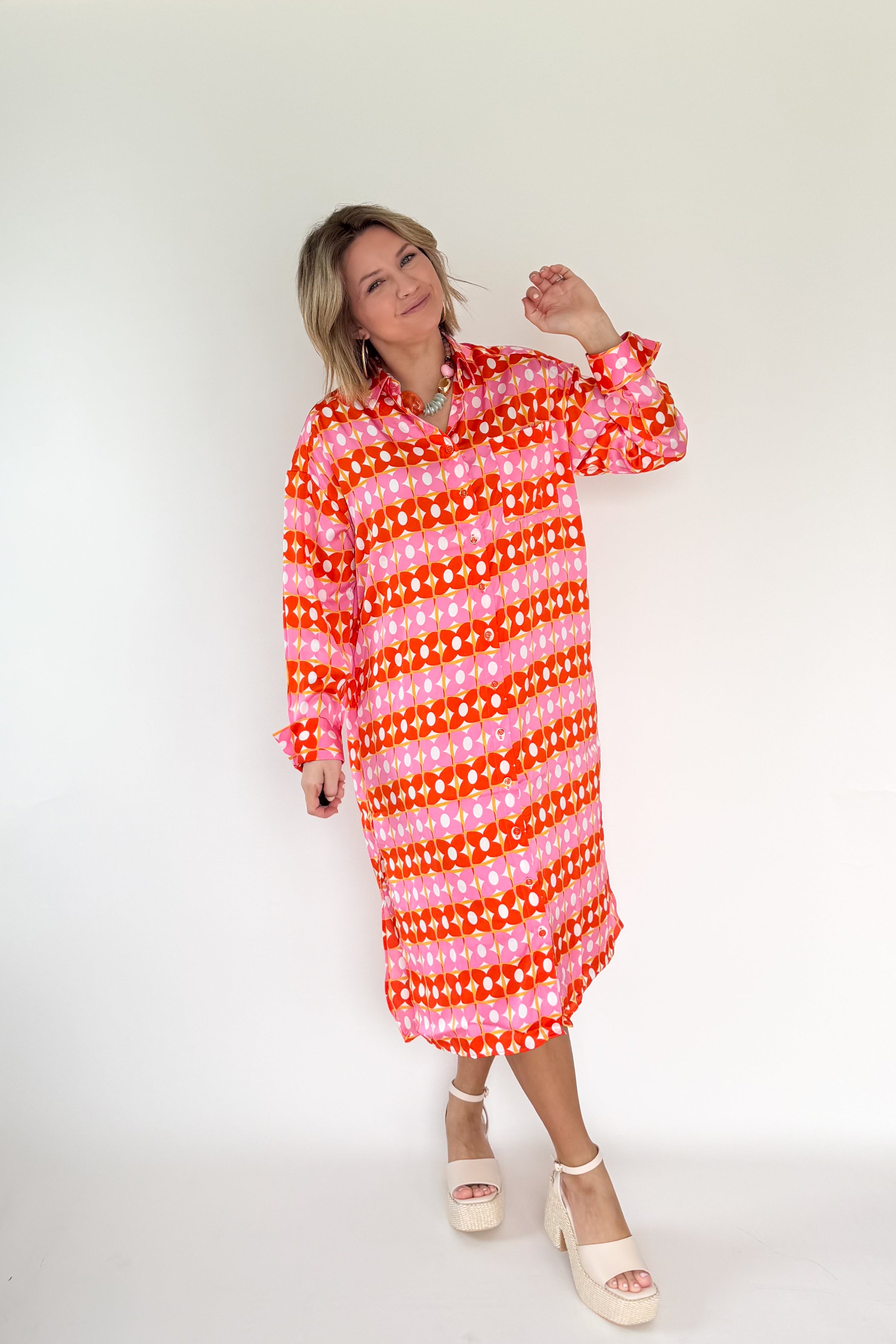 Retro Floral Midi Shirt Dress By Karlie