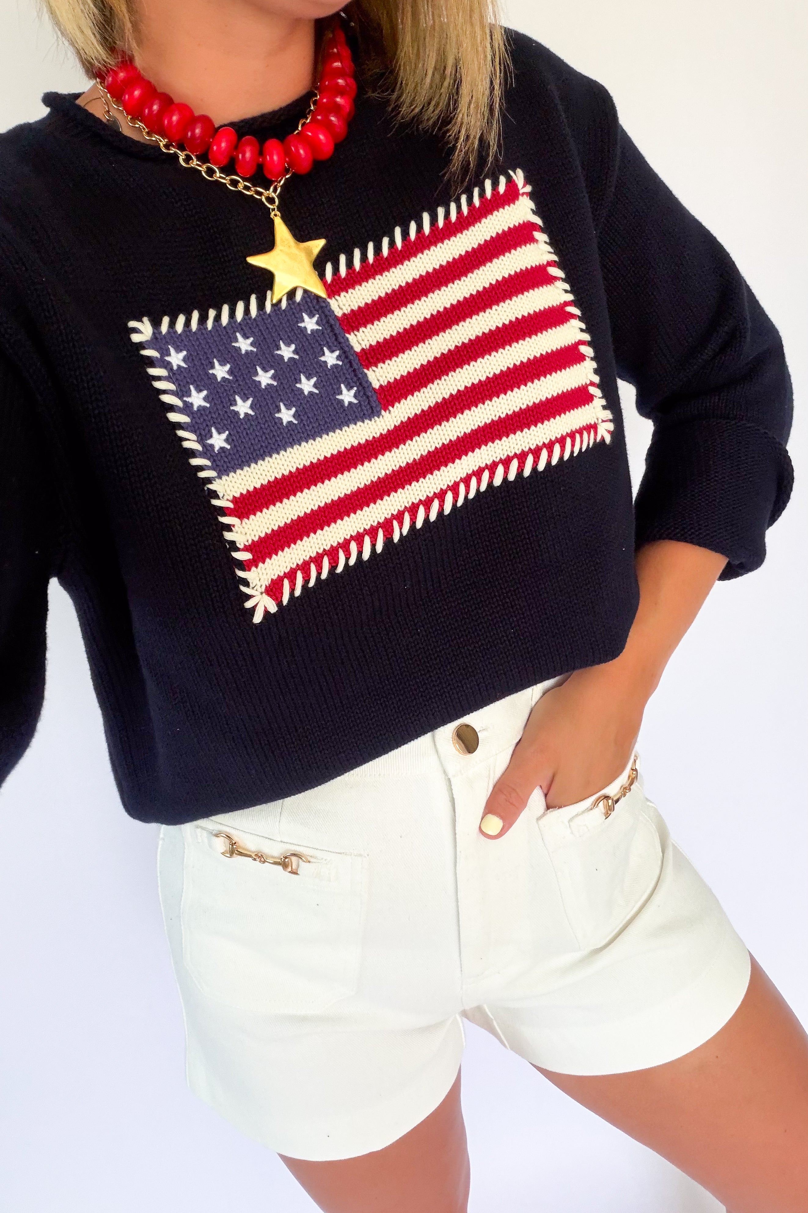 wishlist navy American flag sweater
