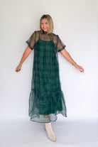 entro plaid tulle maxi dress