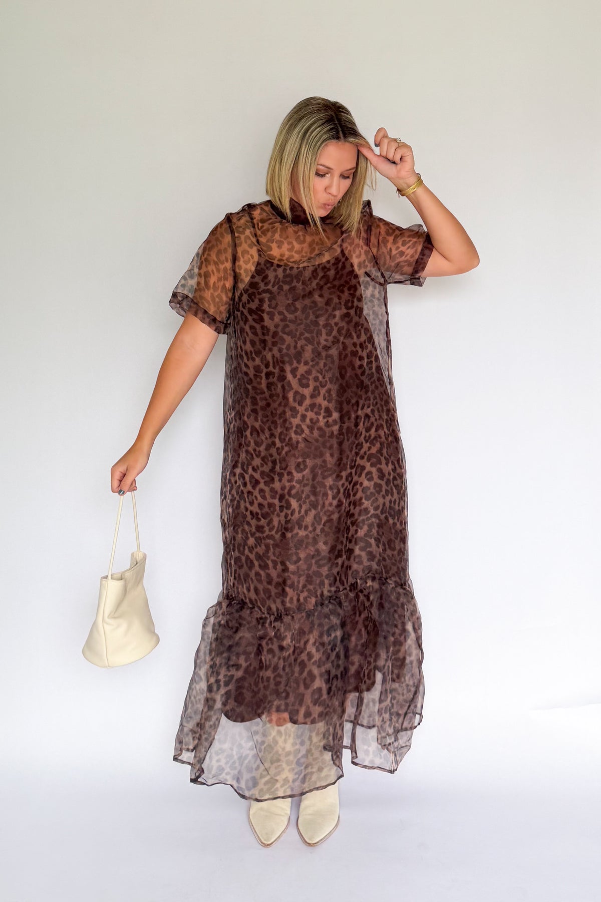 entro cheetah tulle maxi dress