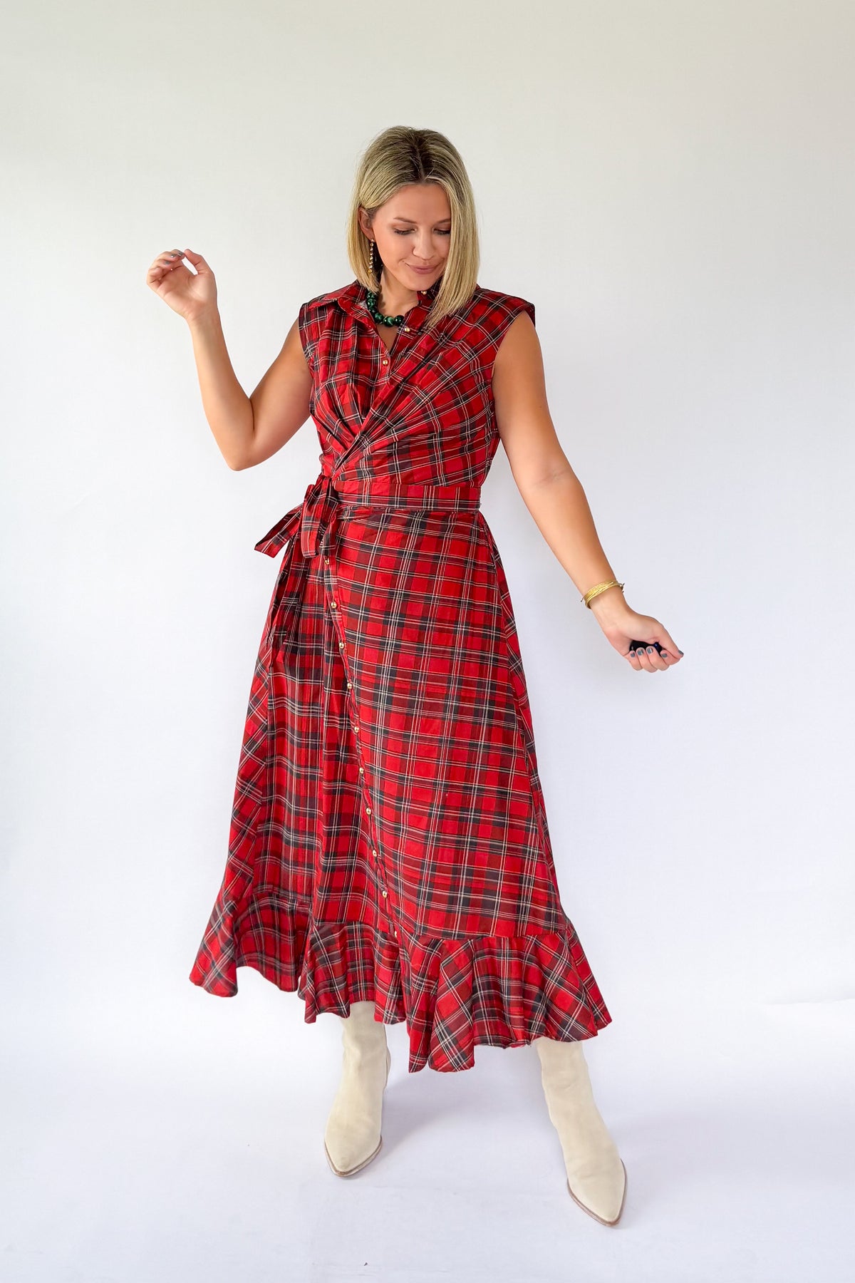 entro plaid red maxi dress tartan