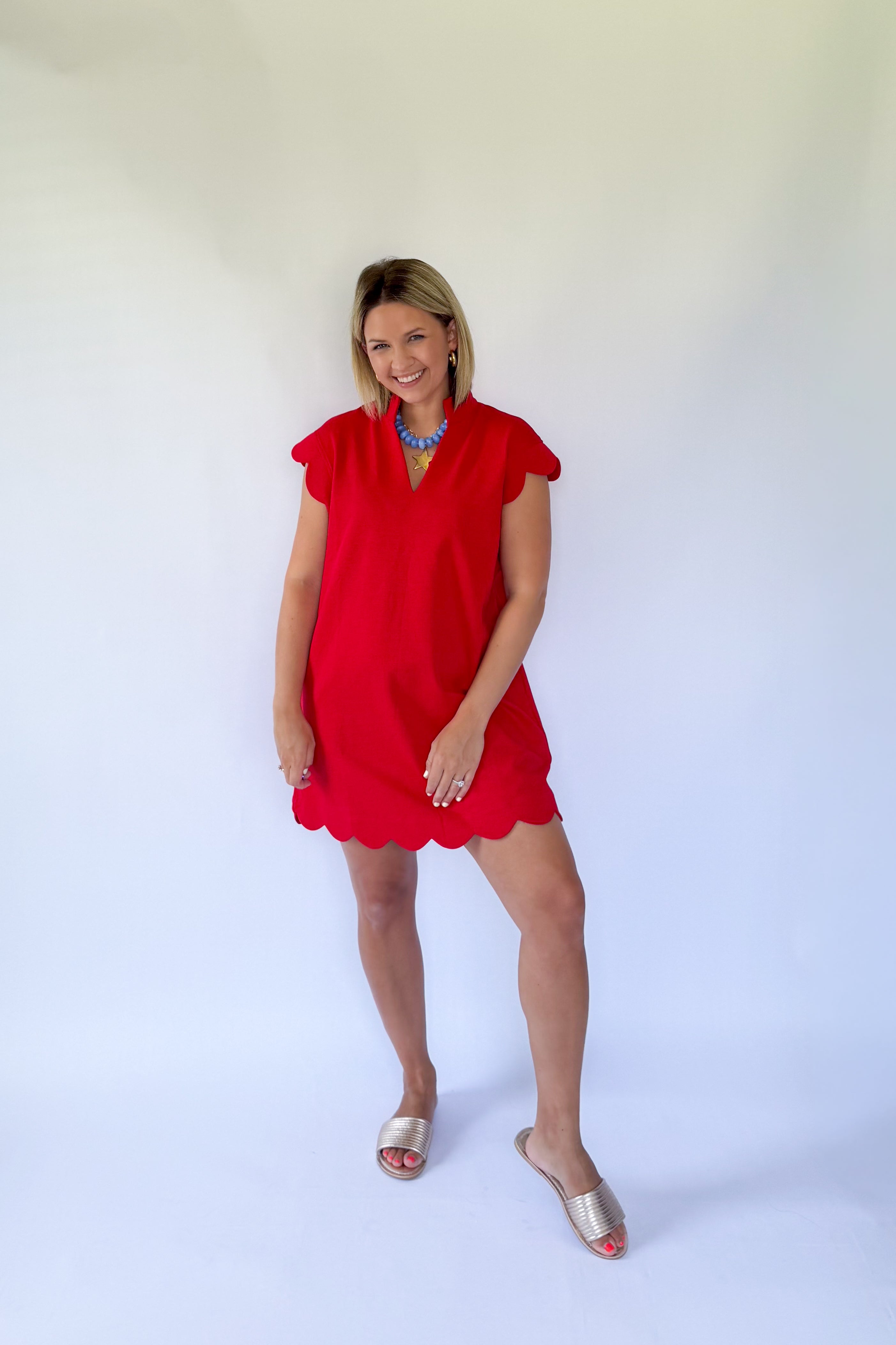 entro red scallop mini dress