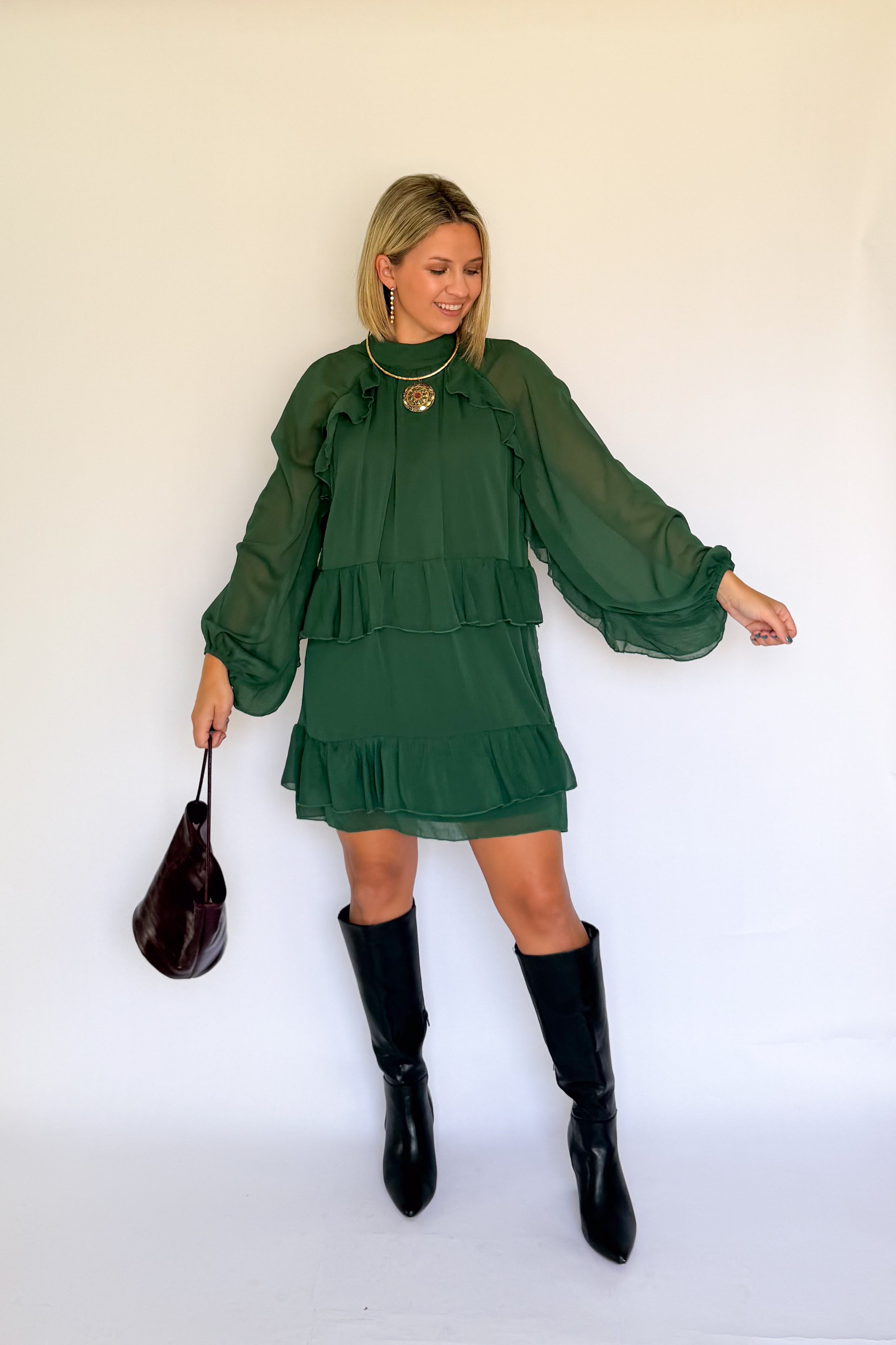 TCEC HUNTER GREEN MINI DRESS