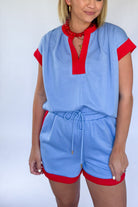 entro blue & red short set