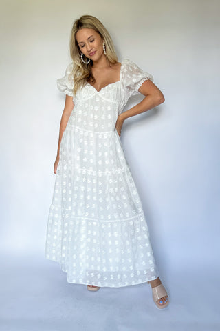 august apparel white maxi babydoll dress